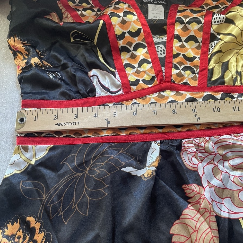 Wet Seal Babydoll Y2K Shirt Women M Black Floral Asian Inspired Sleeveless Top - Picture 7 of 10